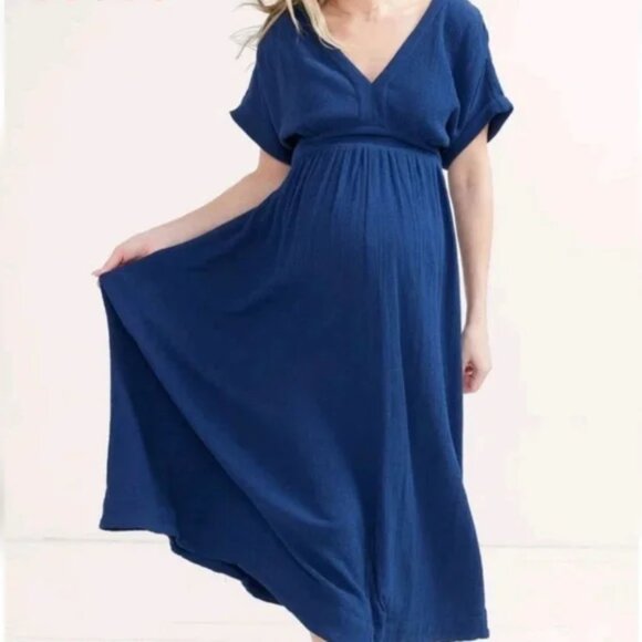 Hatch Maternity The Rosa Dress Blue Minimalist 100% Cotton $198 Women's Sz 1 B7 - Picture 3 of 15